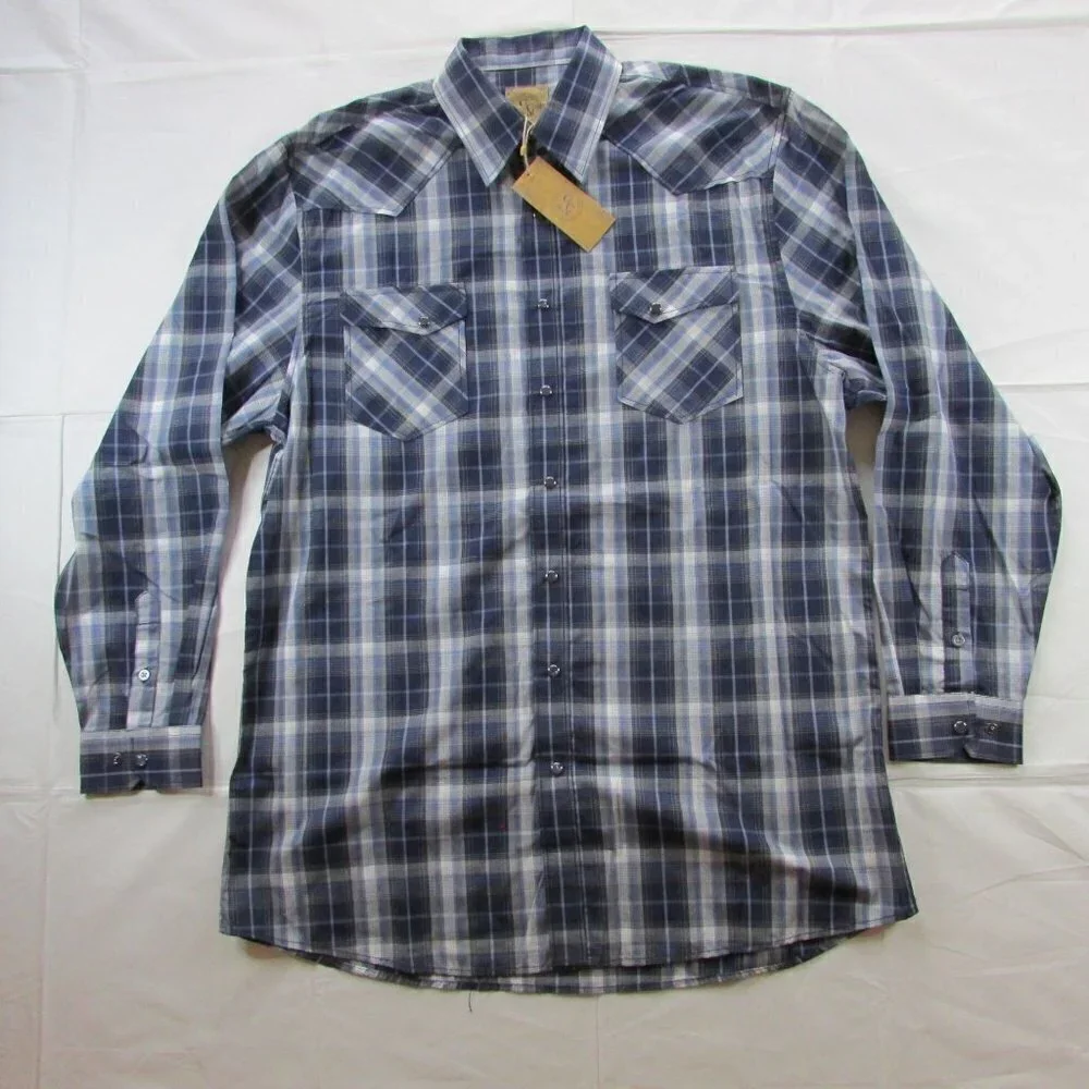 Gunnison Creek Men's Long Sleeve Plaid Snap Western Shirt Navy - Picture 1 of 2